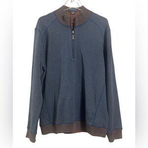 Tommy Bahama Cotton Blend Blue and Orange Reversible Quarter Zip Pullover